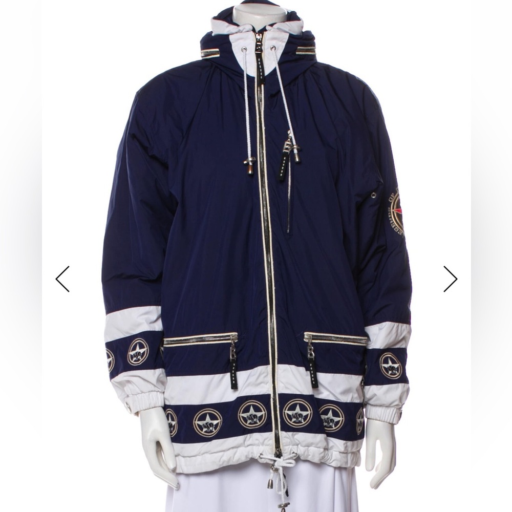 Bogner Navy and White striped parka Jacket size 8
